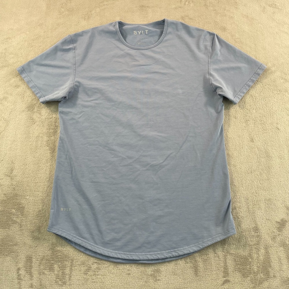 BYLT‎ Drop Cut Lux T Shirt Men Large Iron Blue Short Sleeve Stretch Activewear